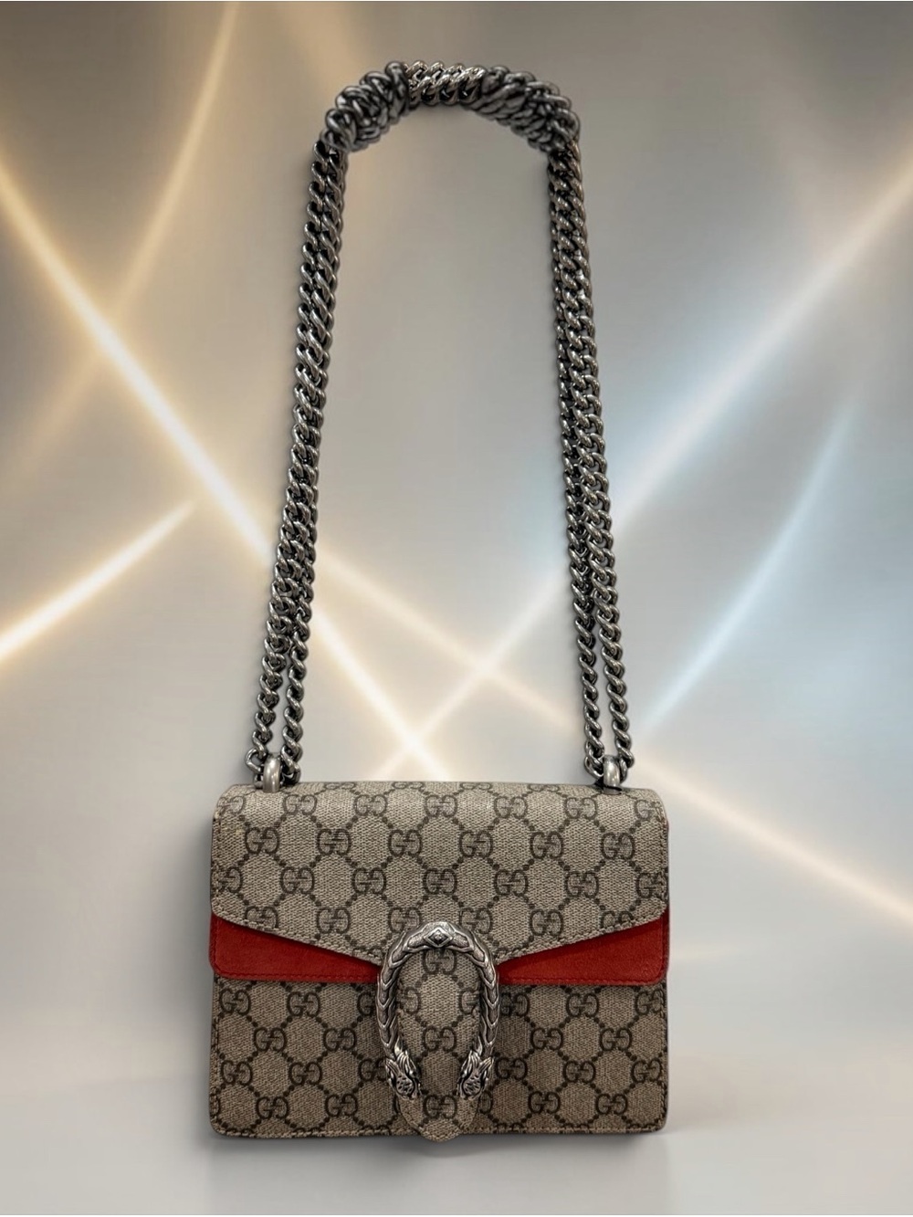 Gucci Dionysus GG Supreme Mini Red Suede Chain Bag Authenticated